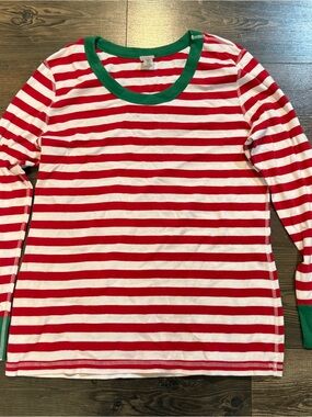 Adult Hannah Anderson Red & White Striped Long-Sleeve Top with Green Trim XL
